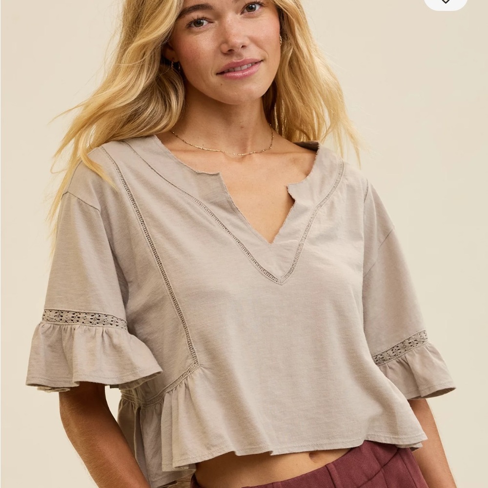 Aerie Flowy Cropped Notch Neck T-Shirt